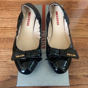 Prada Black Patent Leather Flats Size 38.5